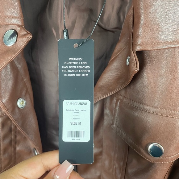Chocolate Faux Leather jacket - Picture 3 of 6